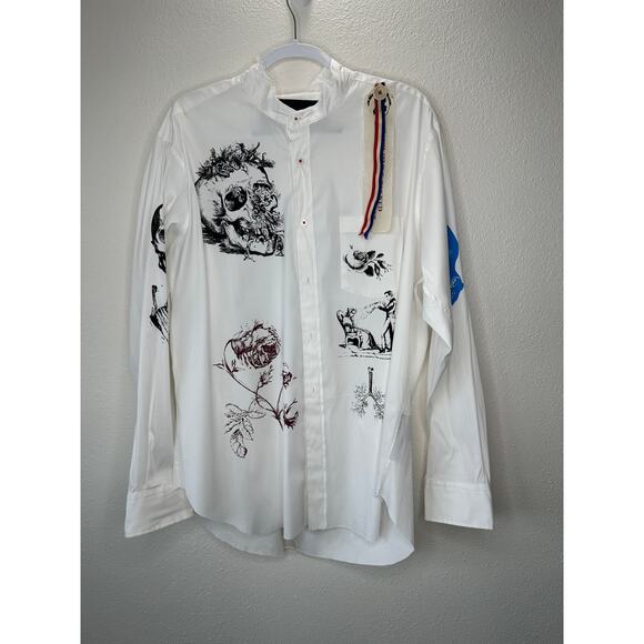 NWT Libertine Silk Screen Melange Deconstructed Mandarin Button Shirt L / XL - Picture 1 of 16